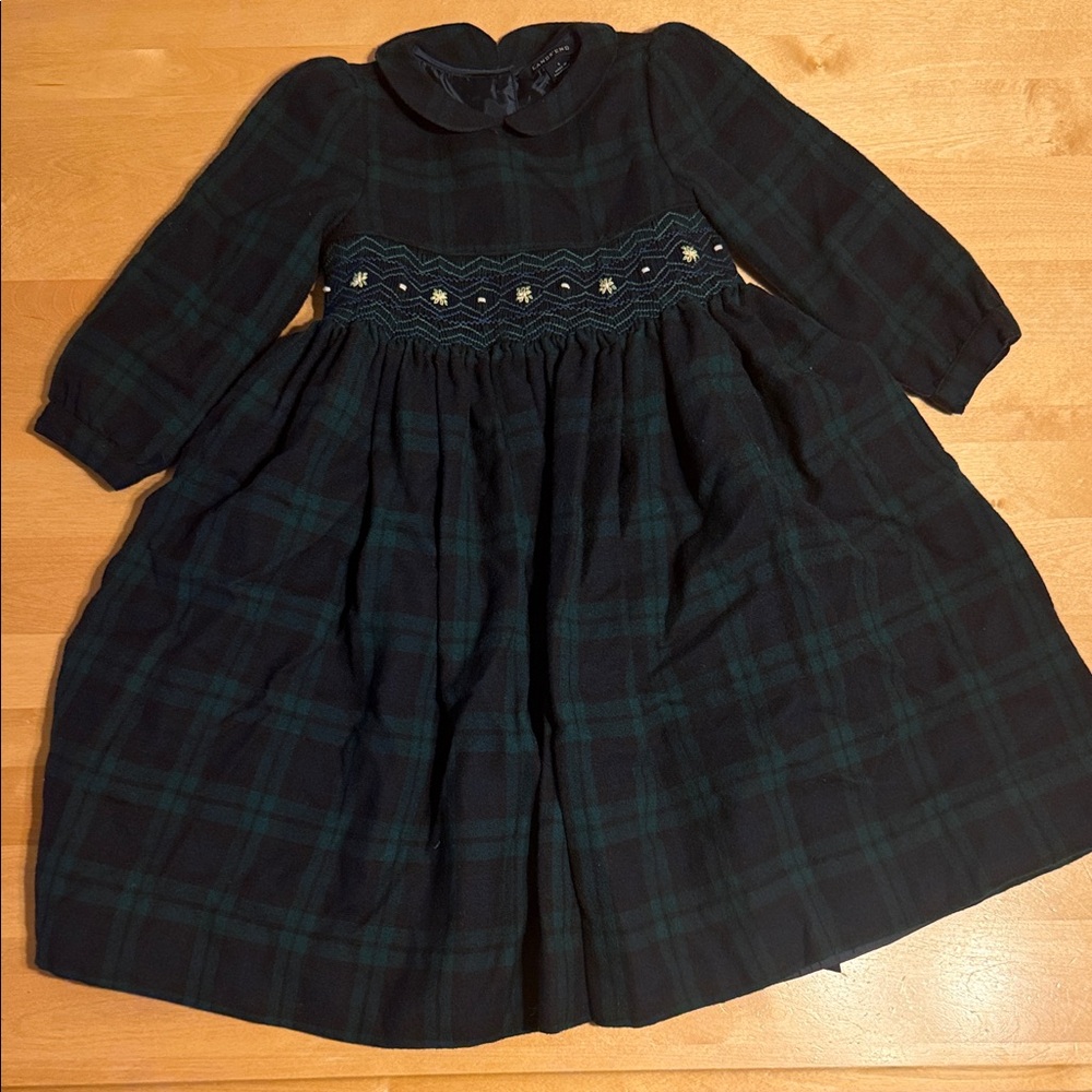 Wool lands end Long Sleeve Dress with tie and buttons in back size 5